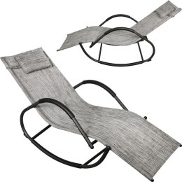 Leżak ogrodowy bujany kompaktowy, szary, regulowany z poduszką