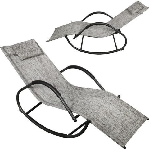 Leżak ogrodowy bujany kompaktowy, szary, regulowany z poduszką