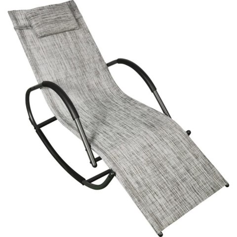 Leżak ogrodowy bujany kompaktowy, szary, regulowany z poduszką