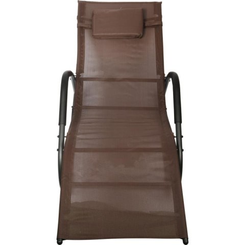 Leżak ogrodowy kompaktowy, bujany, brązowy z poduchą regulowaną