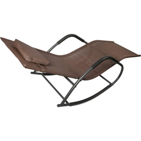 Leżak ogrodowy kompaktowy, bujany, brązowy z poduchą regulowaną