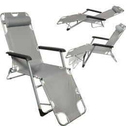 OXFORD LEŻAK FOTEL OGRODOWY WZMOCNIONY SKŁADANY SILVER