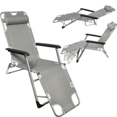 OXFORD LEŻAK FOTEL OGRODOWY WZMOCNIONY SKŁADANY SILVER