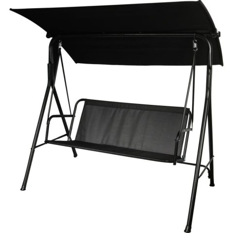 Prosty Montaż - Huśtawka Ogrodowa Czarna z Regulowanym Dachem i Antypoślizgowymi Podkładkami SW-012
