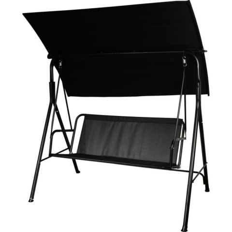 Prosty Montaż - Huśtawka Ogrodowa Czarna z Regulowanym Dachem i Antypoślizgowymi Podkładkami SW-012