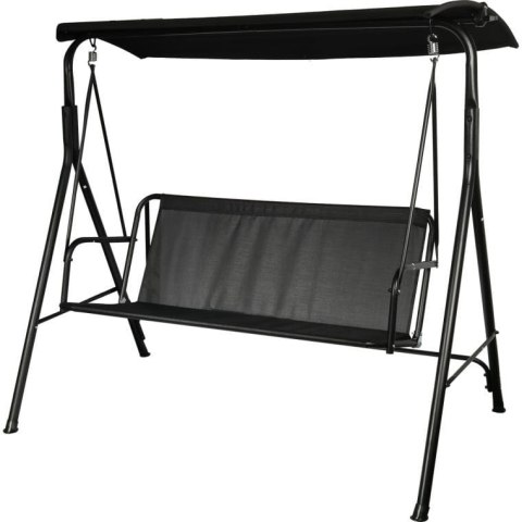 Prosty Montaż - Huśtawka Ogrodowa Czarna z Regulowanym Dachem i Antypoślizgowymi Podkładkami SW-012