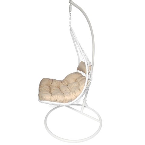 Stylowy, Bujany Fotel Ogrodowy Kokon Kremowy F-05 z Stalowym Stełażem i Poduszkami