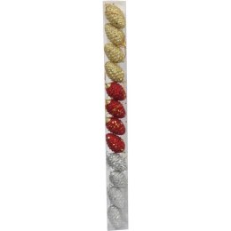 12 Dekoracyjnych Bombek Szyszka 7 cm z Brokatem w 3 Kolorach