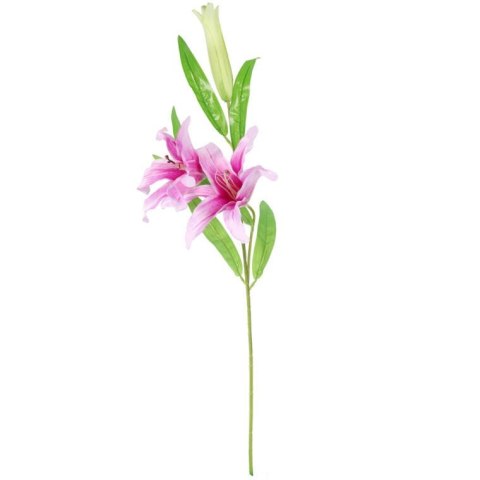 Fioletowa Gałązka Lilii z Dwoma Kwiatami i Pąkiem - 74 cm