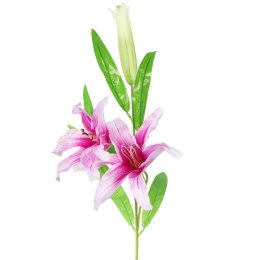 Fioletowa Gałązka Lilii z Dwoma Kwiatami i Pąkiem - 74 cm