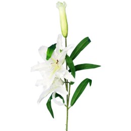 Gałązka białej lilii z dwoma kwiatami i pąkiem - 74 cm