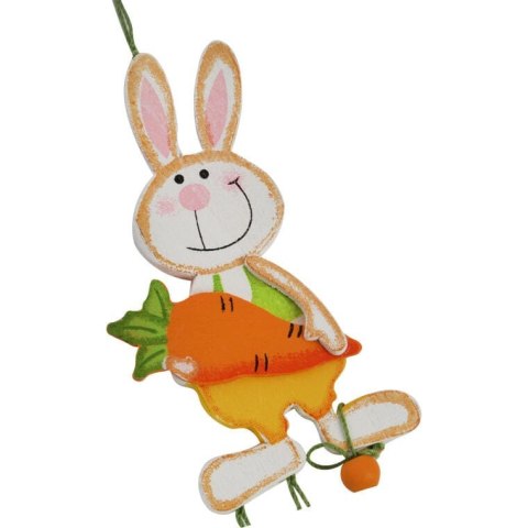 Pomarańczowy Drewniany Zając z Dzwoneczkami - Wielkanocna Zawieszka 60 cm