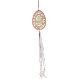 Różowe Ażurowe Drewniane Jajko Wielkanocne na Tasiemkach - Zawieszka, 60 cm