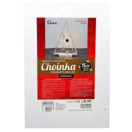 Drewniana Choinka Świąteczna z LED 41 cm - Biała Dekoracja Świetlna Zasilana Bateriami