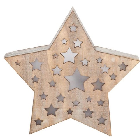 Drewniana Gwiazda Świąteczna z 10 LED, 24 cm, na Baterie, Do Użytku Wewnętrznego