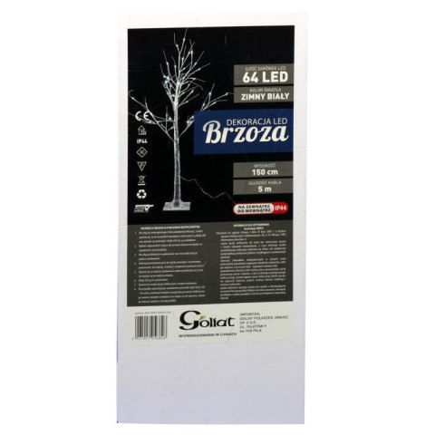 Świąteczne Drzewko Dekoracyjne z Oświetleniem LED 64 Lampki, Wysokość 150 cm, Kolor Biały, Zasilanie Sieciowe, Do Użytku Zewnętr