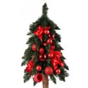 Choinka na pniu naturalnym z dekoracją 120 cm czerwona