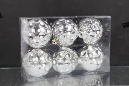 Komplet 6 Srebrnych Bombek Plastikowych 6 cm do Dekoracji Świątecznych
