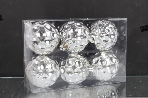 Komplet 6 Srebrnych Bombek Plastikowych 6 cm do Dekoracji Świątecznych