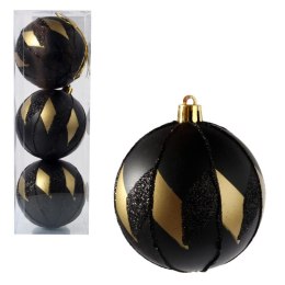 Komplet eleganckich bombek świątecznych Czarno-złote Luksusy, 3 szt., 8 cm