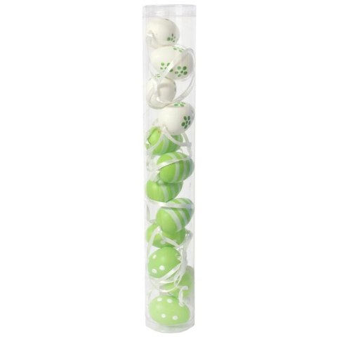 Jajka plastikowe zawieszki zestaw 12 sztuk 4cm zielone z dekorem