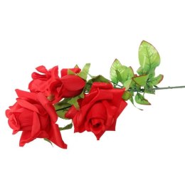 Czerwona gałązka z 4 sztucznymi różami o realistycznym wyglądzie, 80 cm