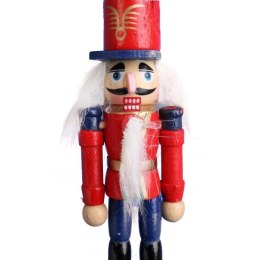 Drewniana Figurka Dziadka do Orzechów, Zawieszka Świąteczna, Wysokość 12,5 cm, Czerwona, Nr 2
