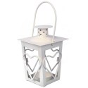Biała Metalowa Latarenka z Motywem Serca na Świeczki Tealight 12 cm