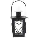 Czarna Metalowa Latarenka na Świeczkę Tealight z Motywem Serca 12 cm