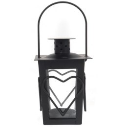 Czarna Metalowa Latarenka na Świeczkę Tealight z Motywem Serca 12 cm