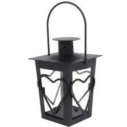 Czarna Metalowa Latarenka na Świeczkę Tealight z Motywem Serca 12 cm