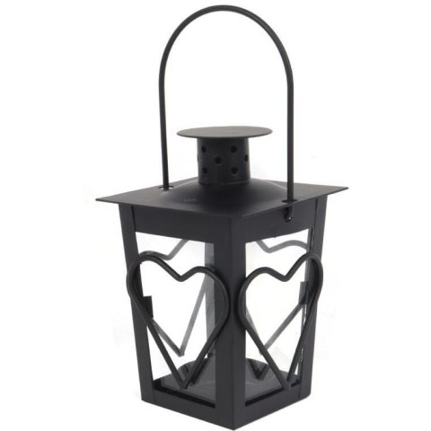 Czarna Metalowa Latarenka na Świeczkę Tealight z Motywem Serca 12 cm