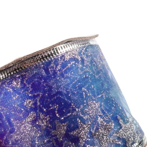 Wstążka dekoracyjna 6.5 cm na szpuli niebieska