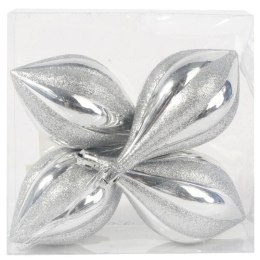 Zestaw 4 Srebrnych Bombek Bożonarodzeniowych z Brokatem, Plastikowych, 13 cm