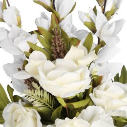 Bukiet płaska wiązanka nagrobna mix gladioli róż i piwonii 68cm BIAŁY