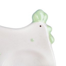 Ceramiczny Talerzyk-Podstawka na Sól i Pieprz Kura Wielkanocna w Zielone Kropki
