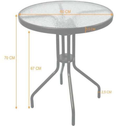 STOLIK OKRĄGŁY BISTRO OGRODOWY SZKLANY BALKONOWY 60 cm