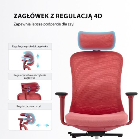 Fotel biurowy ergonomiczny ANGEL fizjO czerwony z funkcją masażu