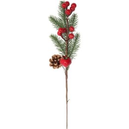 GAŁĄZKA ŚWIERKOWA z JARZĘBINĄ OŚNIEŻONA 34 CM czerwona