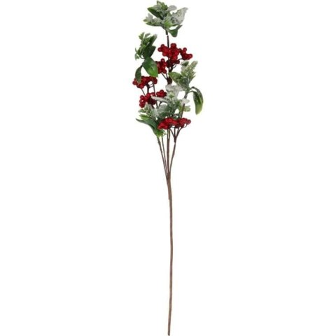 GAŁĄZKA z JARZĘBINĄ i ośnieżonymi liścmi 70 CM czerwona