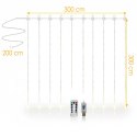 KURTYNA ŚWIETLNA NA OKNO 300 LED 3x3 LAMPKI ŚWIĄTECZNE CHOINKOWE GIRLANDA CIEPŁY BIAŁY/K