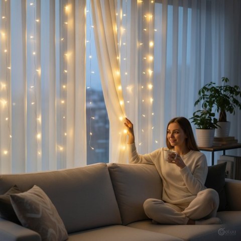 KURTYNA ŚWIETLNA NA OKNO 300 LED 3x3 LAMPKI ŚWIĄTECZNE CHOINKOWE GIRLANDA CIEPŁY BIAŁY/K