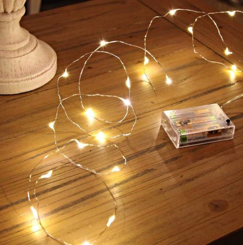 LAMPKI LED DRUCIK 10 METRÓW 100 LED NA BATERIE MIKRO ŚWIATEŁKA BIAŁE CIEPŁE