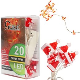 Lampki choinkowe na sznurze CZAPKI MIKOŁAJA 20 led na baterie