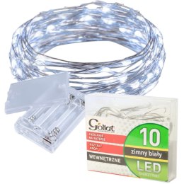 Energooszczędne Lampki Choinkowe-Łezki na Białym Druciku z 10 LED, Zimny Biały Kolor, Zasilane na Baterie AA