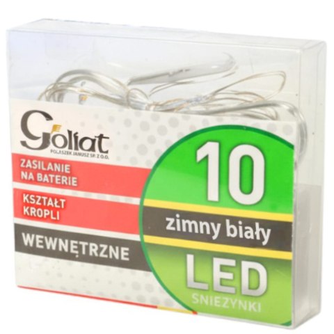 Energooszczędne Lampki Choinkowe-Łezki na Białym Druciku z 10 LED, Zimny Biały Kolor, Zasilane na Baterie AA