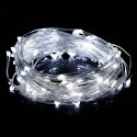 Energooszczędne Lampki Choinkowe-Łezki na Białym Druciku z 10 LED, Zimny Biały Kolor, Zasilane na Baterie AA