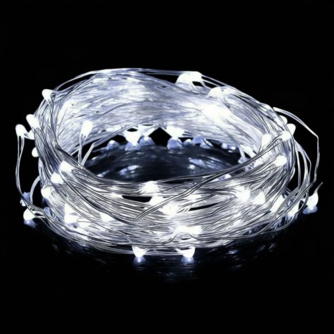 Energooszczędne Lampki Choinkowe-Łezki na Białym Druciku z 10 LED, Zimny Biały Kolor, Zasilane na Baterie AA