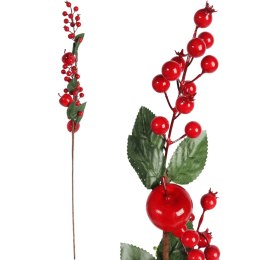 GAŁĄZKA JARZĘBINY Z JABŁKAMI I LIŚĆMI 72 CM czerwona