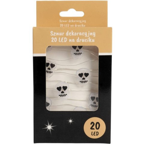 Lampki 20 LED z Czaszkami na Giętkim Druciku - Dekoracje na Baterie